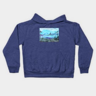 Landscape in blue shades. Encaustic, art decoration, sketch. Kids Hoodie